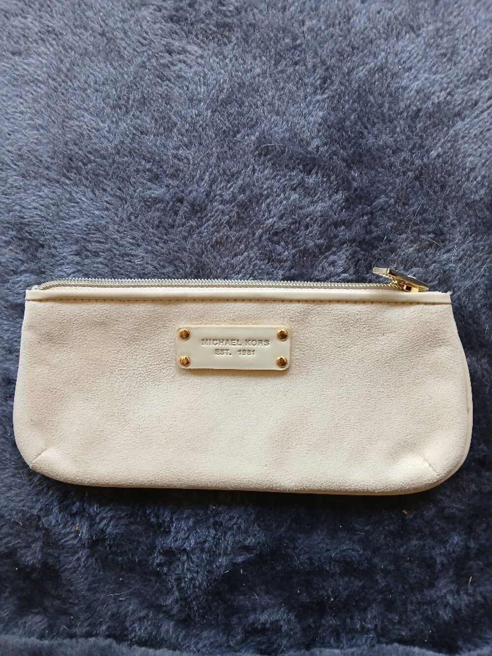 Michael Kors zip top light beige suede pouch